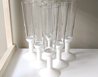 Set of Six Bodum Oktett Champagne Glasses | White Plastic, Clear Glass, Memphis Style