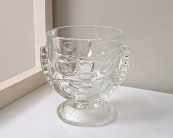 Vintage Clear Glass Two-Faced Short Tiki Mug | Cocktail Mug