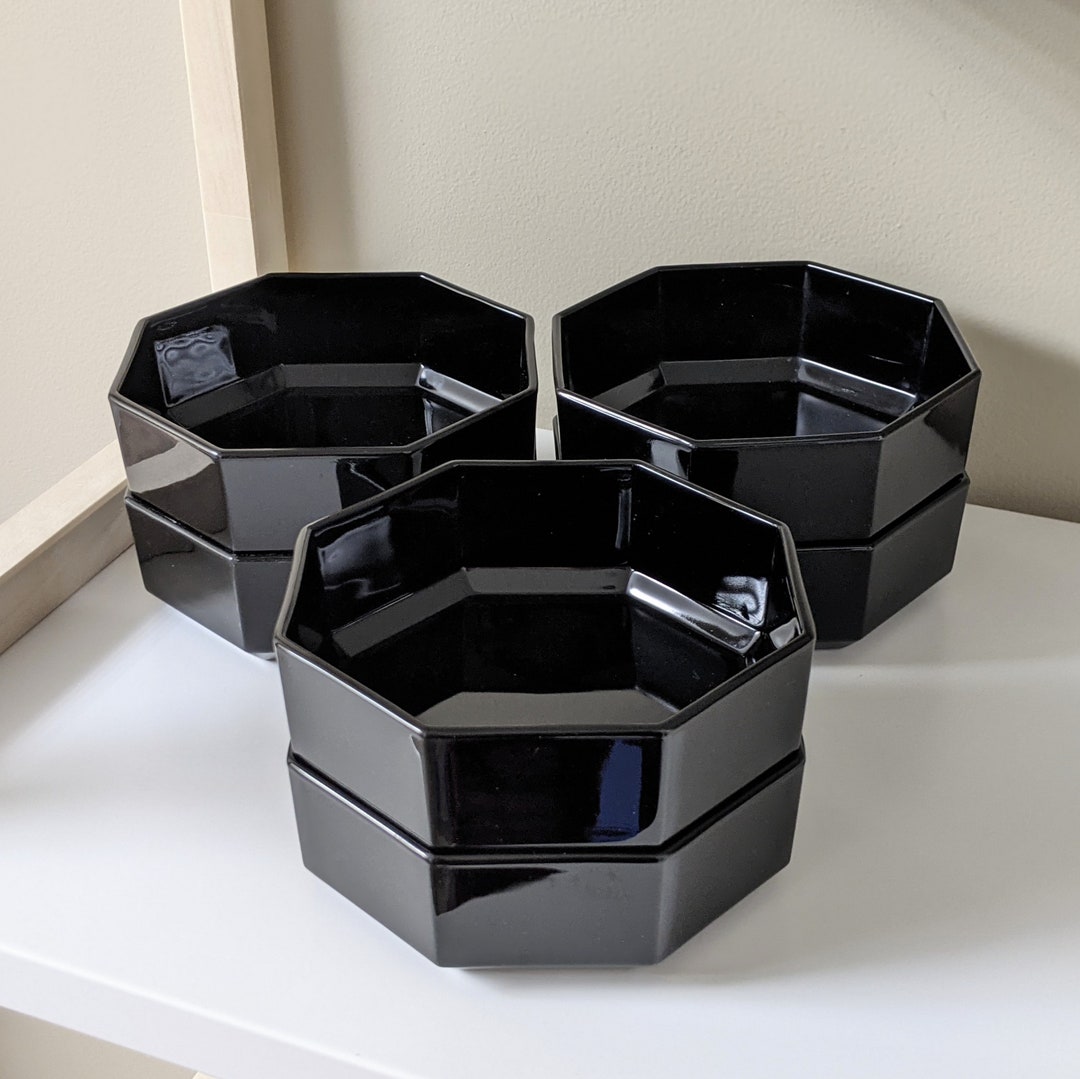 Vintage Arcoroc Octime Black Dinnerware, French Geometric Kitchen