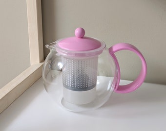 Vintage Pink Bodum Assam Round Teapot Press | Glass Plastic Kitchenware