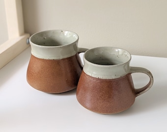 Vintage SIAL Pottery Mugs | Brown Off-White Ceramic | Quebec Stoneware Service