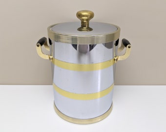 Vintage Metal Gold and Silver Ice Bucket with Lid by Kraftware NYC | Mid-Century Modern | Made in USA