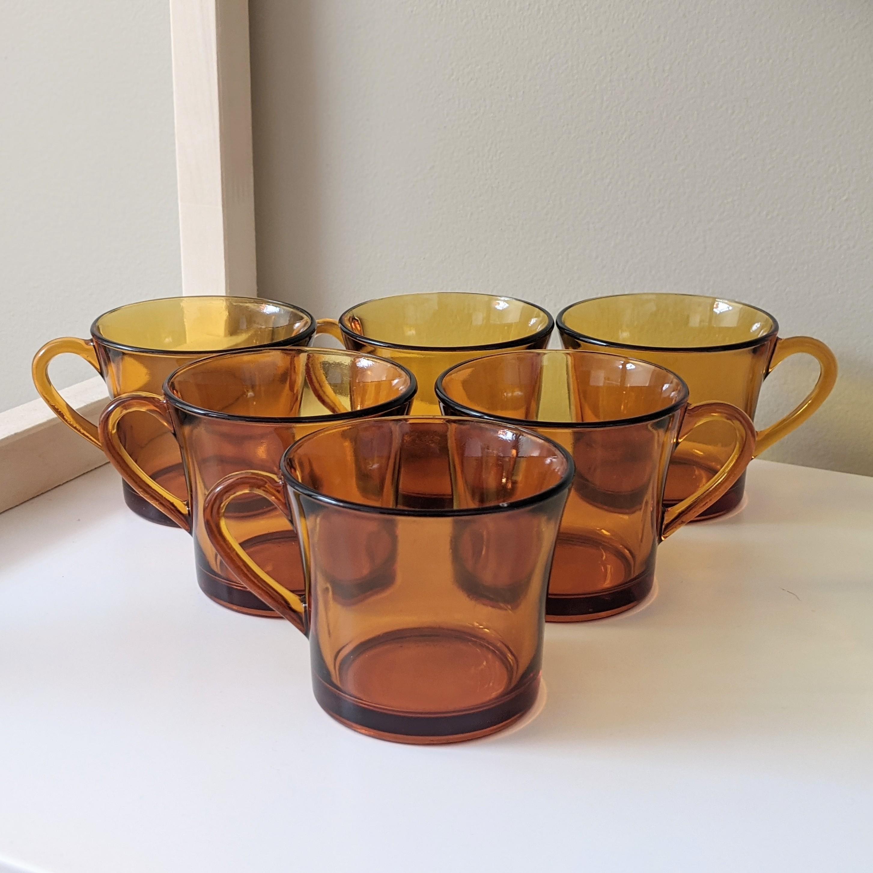 Set of Six (6) Vintage Amber Glass Coffee Mugs by Duralex | Made in France  | 80's Tableware - Etsy