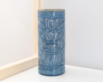 Vintage Blue Ceramic Tiki Mug by Libbey