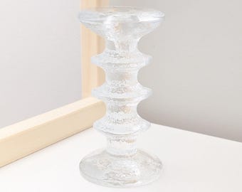 Vintage Ice Bark Textured Glass Candlestisk Holder, Three (3) Stacked Rings, Festivo by IITTALA Made in Finland