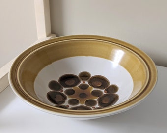 Vintage Casual Ceram Luna Serving Bowl | Brown Geometric Stoneware Dish Made Japan