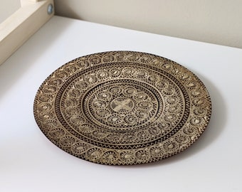 Vintage Etched Copper Round Decorative Plate Dish | Trinket Dish | Jewelry Dish | Catchall