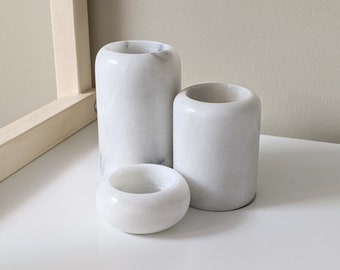 Set of three (3) Vintage Gray Marble Tea Light Candle Holders