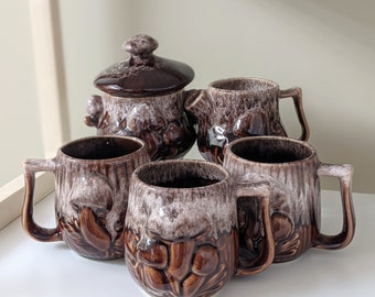 Vintage Merry Mushroom Style Toadstool Brown Ceramic Tea Coffee Set | Items Sold Individually