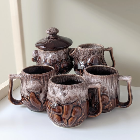Vintage Merry Mushroom Style Toadstool Brown Ceramic Tea Coffee Set | Items Sold Individually