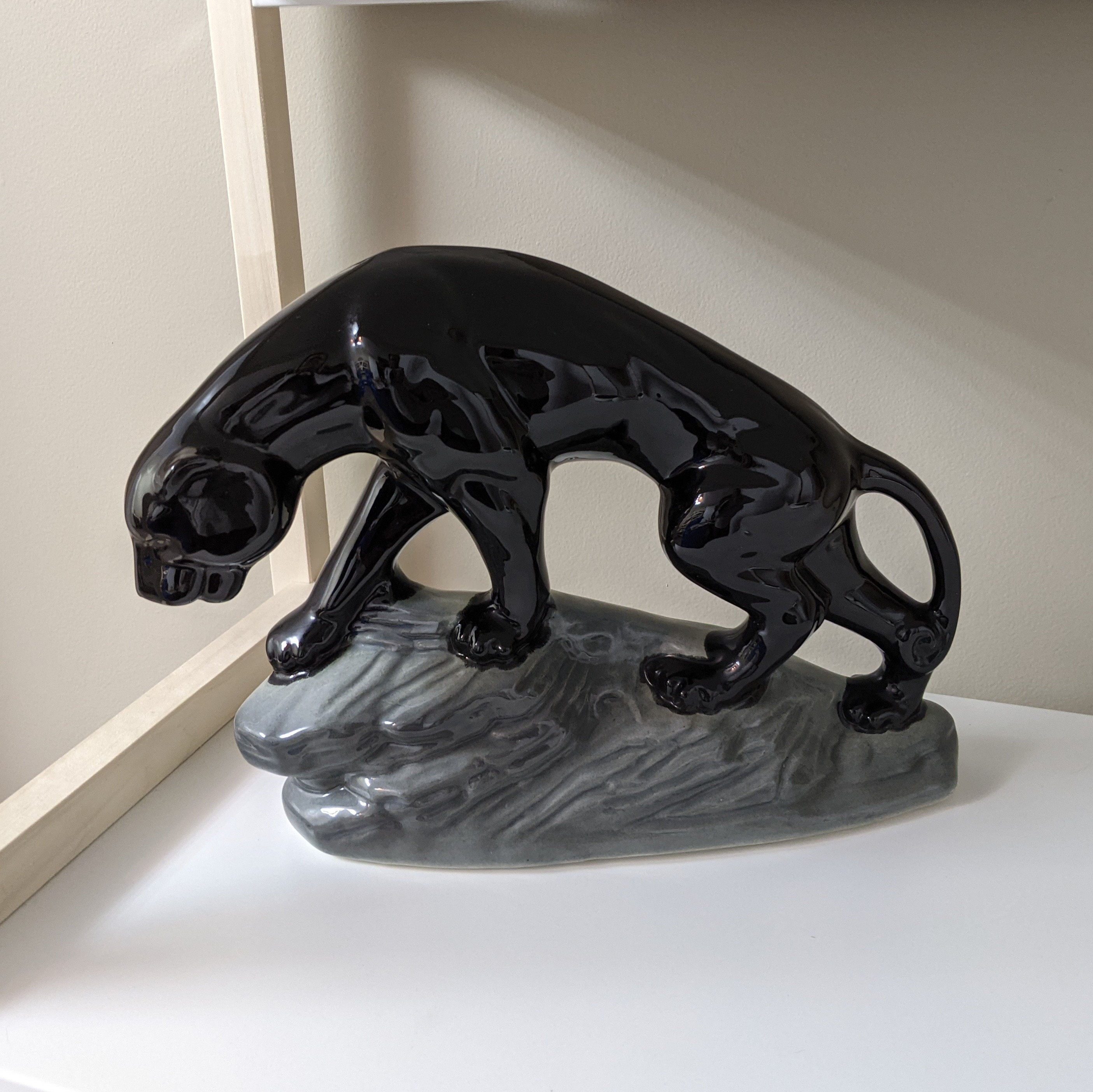 Vintage MCM Black Panther Ceramic Figurine, Vintage TV Lamp, Rocky