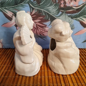Set of two (2) Vintage White Ceramic Japanese Samurai and Geisha Tiki Mugs image 5