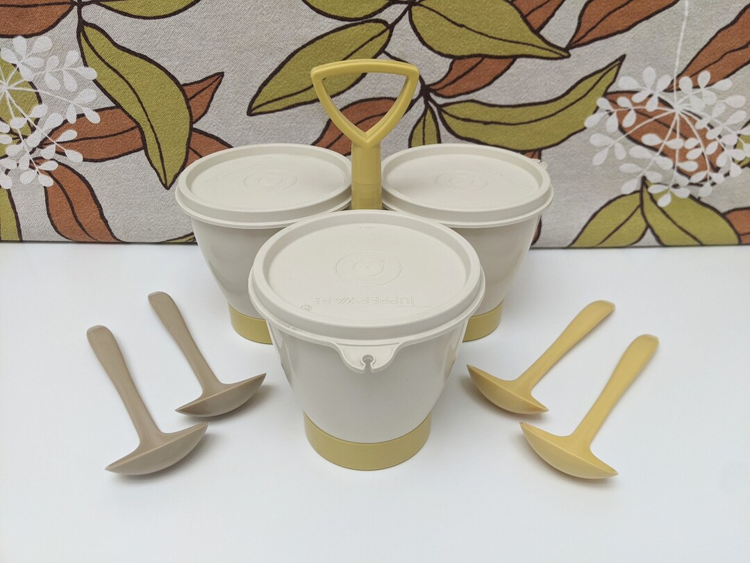 Vintage Yellow Tupperware Condiment Set With Spoons Picnic Set