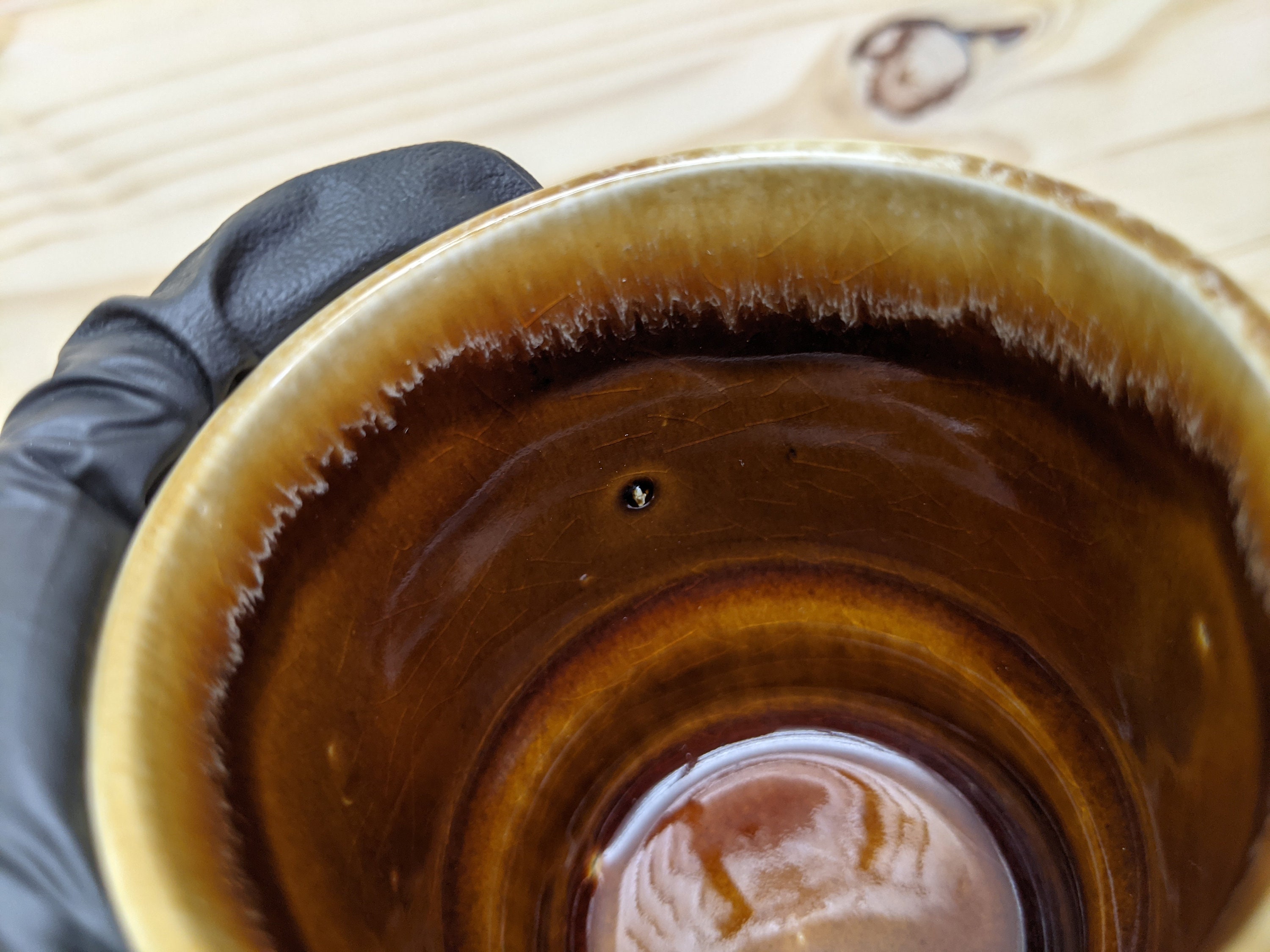 Set of Three (3) Vintage Brown Ceramic Stackable Coffee Mugs