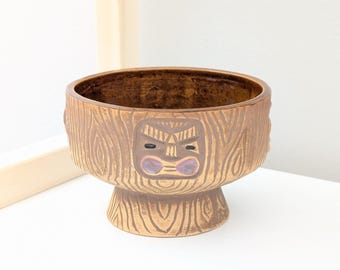 Vintage Orchids of Hawaii Short Four Face Tiki Bowl, Made Japan
