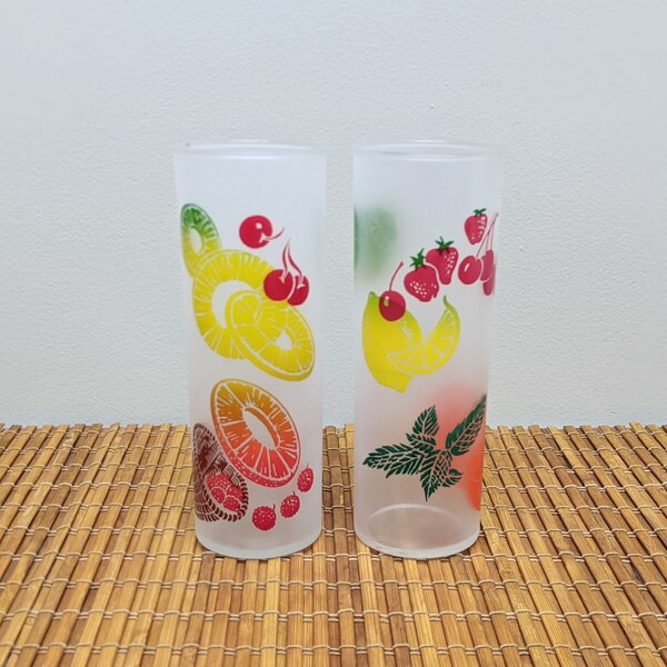 Set of two (2) Vintage Frosted Fruit Zombie Glasses by Federal Glass