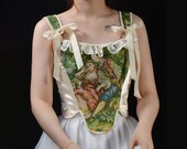 Oil painting Corset Top, Lace Up Corset, Renaissance Corset, French Corset Bodice, Princess Crop Top, Embroidery Oil Painting Corset