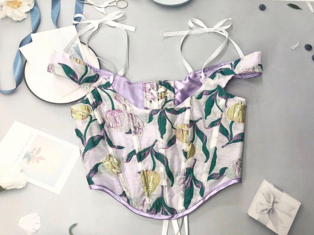 Tulip Lilac Corset Top Floral Corset Bodice Offshoulder Etsy
