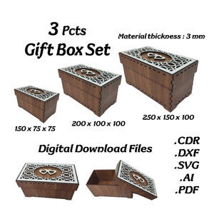 3mm Box Glowforge Laser cut Box and Cover Bundle Coffret cadeau dxf Svg fichiers laser cut plan en bois boîte