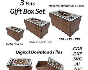 3mm Box Glowforge Laser cut Box and Cover Bundle Gift box dxf Svg files laser cut plan wooden box