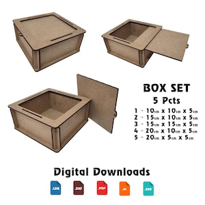 5 stuks Lasergesneden doos en coverbundel Geschenkdoos dxf Svg-bestanden Glowforge lasergesneden plan Laserbestanden schuifdoos, kleine opbergdoos Vector DXF