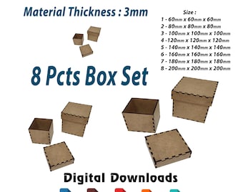 8 Pcts Laser cut Box and Cover Bundle Gift box dxf Svg files Glowforge laser cut plan 8 Pcts Box Cover svg Box Set SVG Box plans Box Dxf