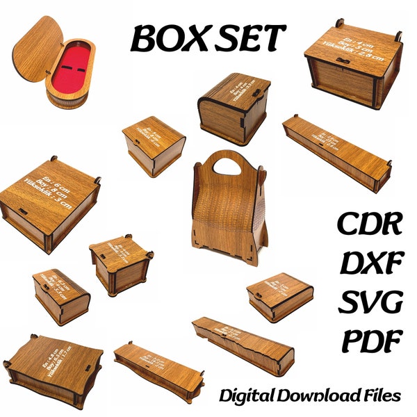 Laser cut Box and Cover Bundle Gift box dxf Svg files Glowforge laser cut plan 13 Pcts