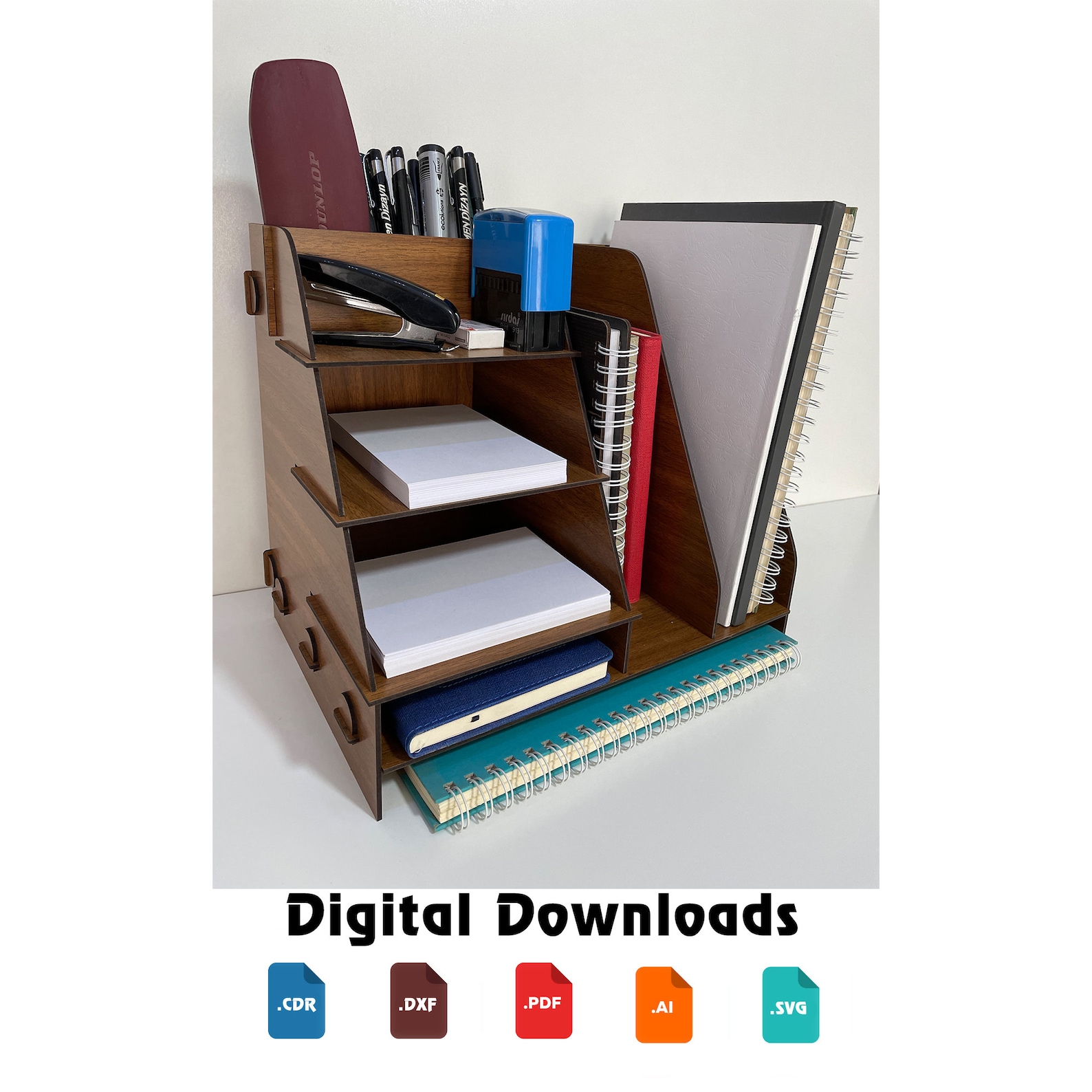 Office Desk Organizer Glowforge Laser Cut Plan, Office Desk Organizer ...