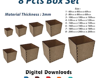 8 Pcts Glowforge cut Box Laser cut Box and Cover Bundle Gift box dxf Svg files Glowforge laser cut plan