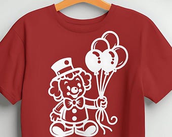 Clown met ballonnen SVG-bestand voor plotters en lasers, geschikt voor beginners, perfect voor verjaardagen en carnavals.