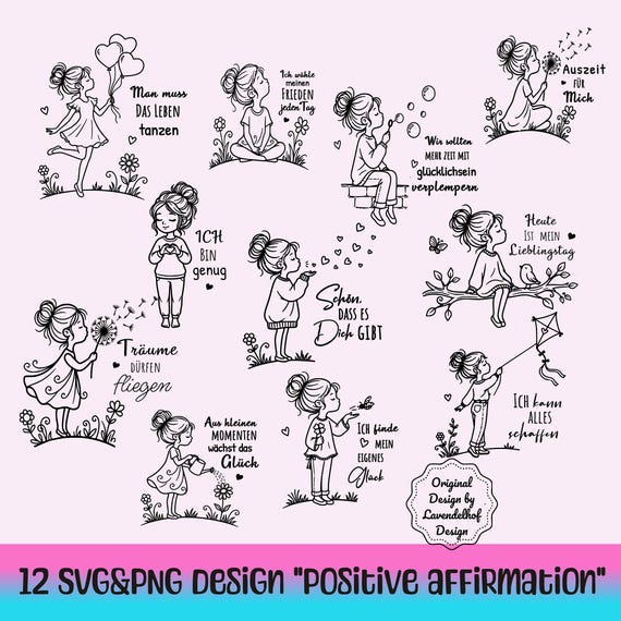 positive Mädchen 1  Plotterdatei Laser Bundle svg familie Cricut Silhouette Tasse Kissen Tote Bag Spruch Deutsch png Digital DTF Druck