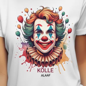Kölle Alaaf Clown – Lively carnival T-shirt design with clown portrait and typical carnival cry – PNG for Cologne Carnival and parties