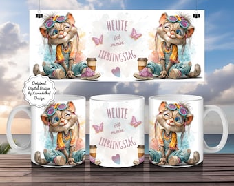 11oz cup wrap German • cute cat sayings positive coffee mug design German 11oz sublimation digital art print file download