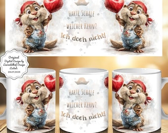 Cute otter with heart boy motif sublimation file mug wrap 11oz German sayings coffee mug digital art print file download DTF