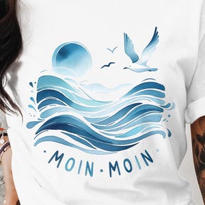 Moin Moin Watercolor Style T-Shirt & Mug Sublimation Design PNG, Maritime Blue Motif, Unisex Moin Moin Design, Gift Sea Lover Design