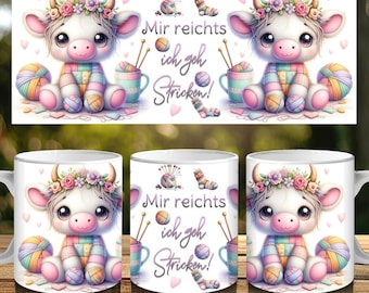 Taza PNG de 11 oz, linda vaca bebé de las Tierras Altas tejida, frases de taza de café, diseño de sublimación, archivo PNG DTF de impresión digital, ya tuve suficiente