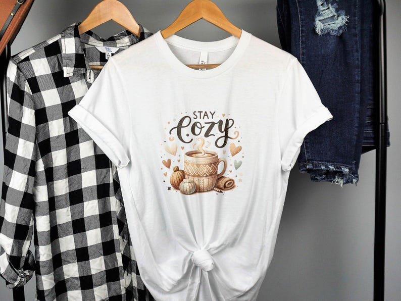 Blijf gezellig T-shirtontwerp png Warme en gezellige mok sublimatie digitale download Winterontwerp Koffie clipart Herfstontwerp Hygge-stijl png DTF afbeelding 4