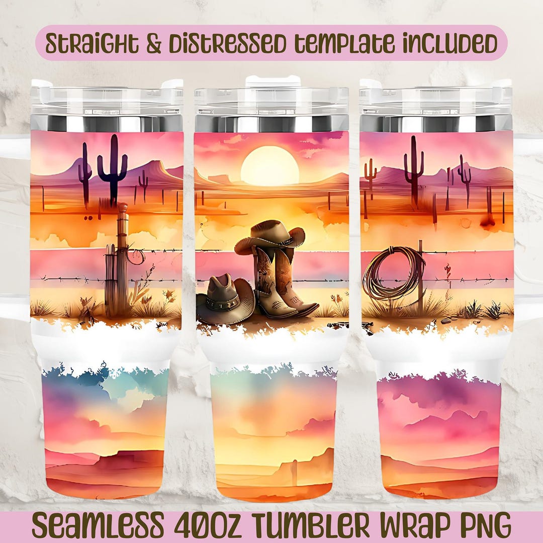 Cowboy Sunset Desert Western 40oz Tumbler Wrap Sublimation Design PNG ...