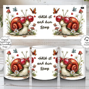 Lindo caracol, el ajetreo no es solución PNG regalo para colegas, tazas, envoltorio para tazas de café, diseño alemán, impresión digital de 11 oz