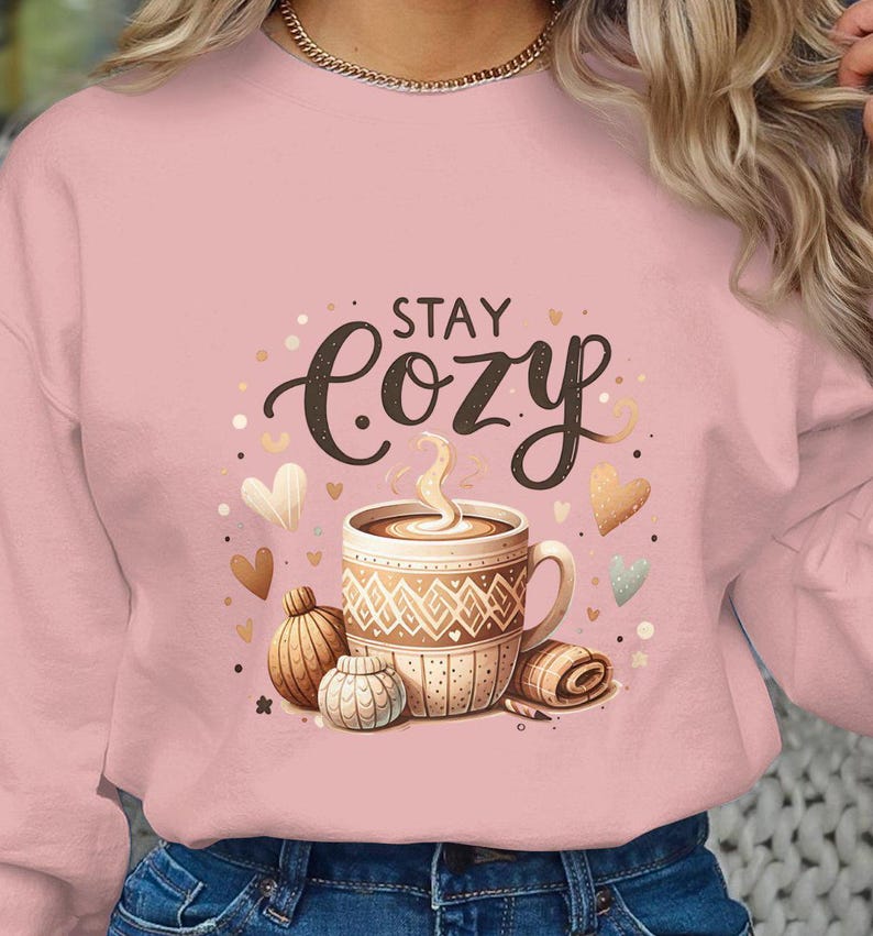 Blijf gezellig T-shirtontwerp png Warme en gezellige mok sublimatie digitale download Winterontwerp Koffie clipart Herfstontwerp Hygge-stijl png DTF afbeelding 5