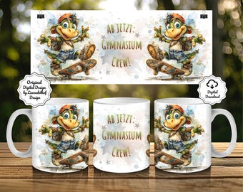 High School Crew Cool Dinosaur with Skateboard Mug Wrap Coffee Cup Design 11oz German Back to School Sublimation Design Digital Print File