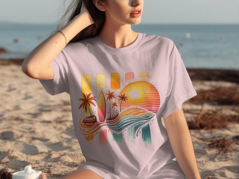 Retro Beach PNG, Summer Vibes Sublimation Design, Surf TShirt & Mug Clipart, Sunset Digital Download,Retro Beach Camper Design image 4