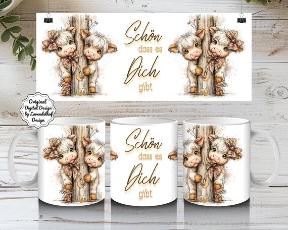 niedliche Baby Highland Kühe Schön,dass es Dich gibt•Paare png• Tassen Wrap sprüche deutsch 11oz Sublimationsdesign Digital DTF Druck Datei