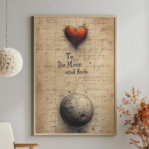 Disegno "Ti amo fino alla luna e ritorno". Poster, copertina di libro, cartolina, immagine. Download digitale PNG Clipart File 3500 pixel