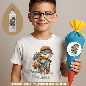 Écolier 2025 Dragon Boy avec des lunettes PNG Conception d'inscription scolaire pour les garçons T-shirt Motif de sublimation Personnalisable Cadeau de rentrée scolaire DIY