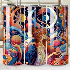 The Lovers Tarot 20oz skinny tumbler wrap design png, The Lovers Tarot modern geïnterpreteerd ontwerp, boho mystiek PNG, tarotkaart Liefde png