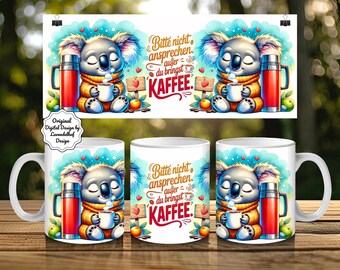 Cute koala sublimation design png German saying Monday mug Monday mug DTF coffee mug design 11oz digital print