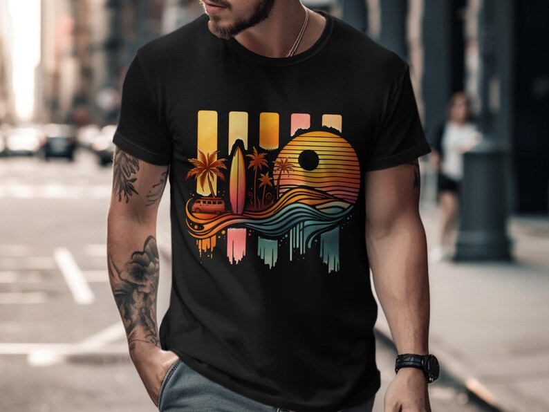 Retro Beach PNG, Summer Vibes Sublimation Design, Surf TShirt & Mug Clipart, Sunset Digital Download,Retro Beach Camper Design image 5