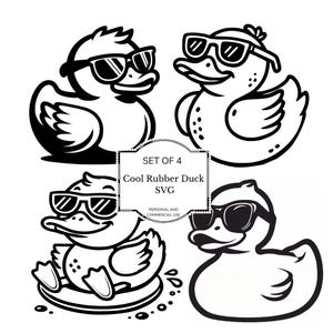 Set of 4 Cool Rubber Duck SVG,Sunglasses Rubber Duck Clipart, Fun SVG for Cricut, Brother, Silhouette, Rubber Duck  svg Bundle plotter file