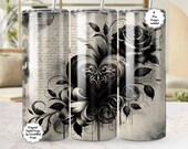 20oz Gothic Tumbler Wrap Sublimationsdesign PNG Dark Academia Aesthetic Herz & Rosen Digitale Datei